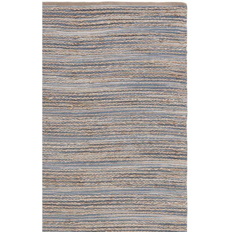 Tapis bleu en jute / coton tissé à la main Doleman, Rectangle 6 pi x 9 pi