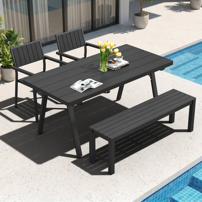 Ensemble de salle à manger de patio 4 pièces en aluminium avec table de salle à manger Rectangualr, Black