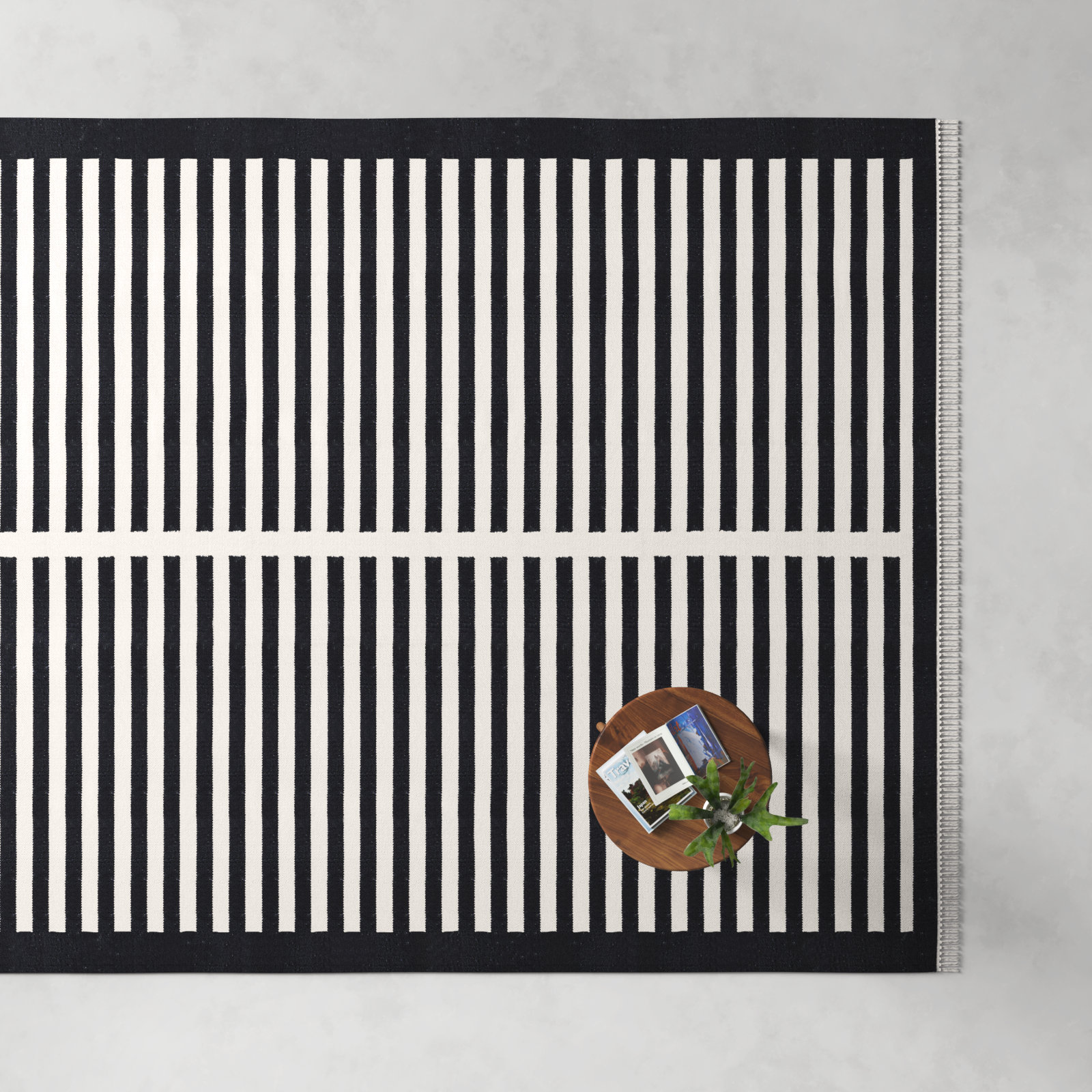 Delia Ivory Black Flatweave Striped Rug, Rectangle 8' x 10'