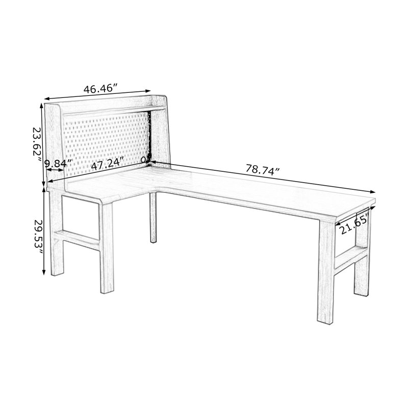 Bureau d'écriture en L en bois massif brun noisette, H 53,15 po x l 78,74 po x P 47,24 po, Retour à gauche