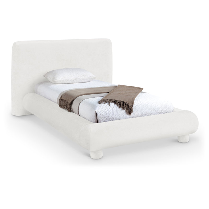 Lit en tissu de chenille Huckstep, Tissu chenille crème, Simple