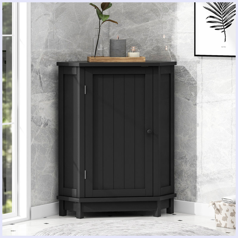 Bathroom Cabinet Triangle Corner Storage Cabinet with Adjustable Shelf, Black