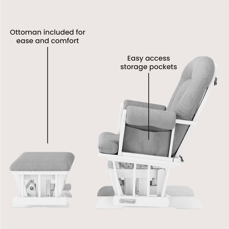 Matte White and Light Gray Glider with Ottoman Set