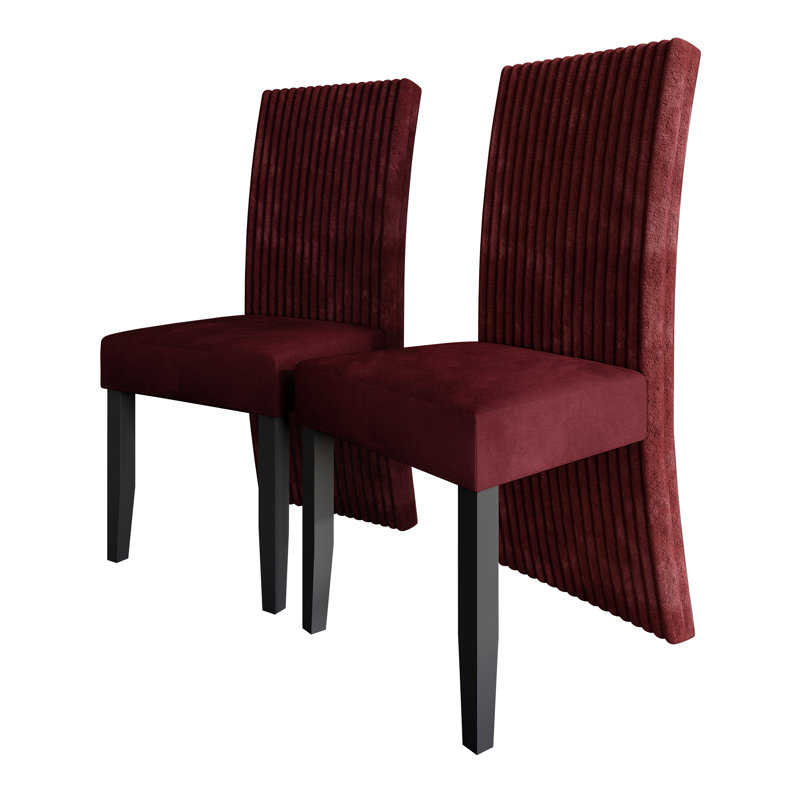 Black Wooden Dining Chair With Velvet Cover, Red