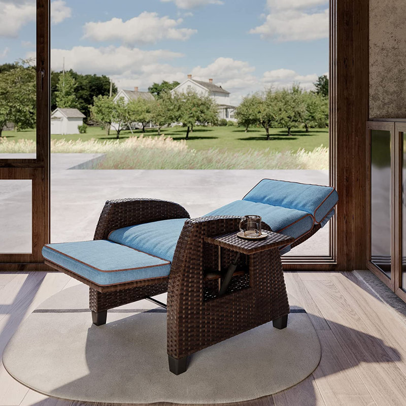 Premium All-Weather Wicker Outdoor Lounge Chair, Peacock Blue