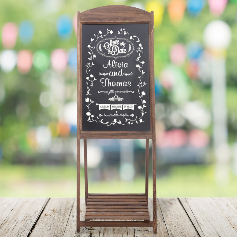 Freestanding A-Frame Wood  Chalkboard w/ Shelf