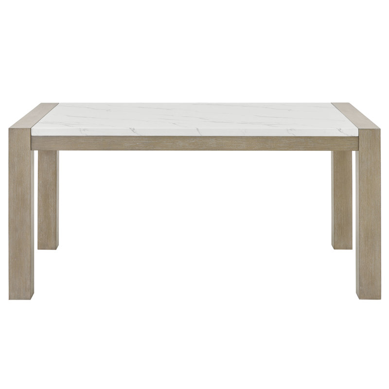 Table de salle à manger rectangulaire blanche en faux marbre de 66 po de largeur sur base en chêne, style, pour 6 personnes, 38 po de profondeur, 30 po de hauteur avec plateau et pieds, conception, 6 places, profondeur, hauteur