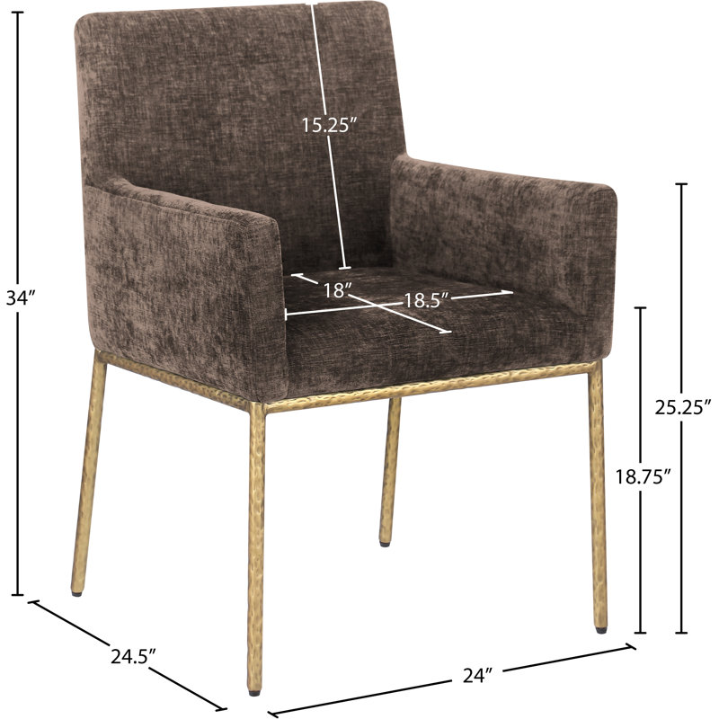 Chaise en chenille Reeves, Laiton brossé, Tissu chenille brun