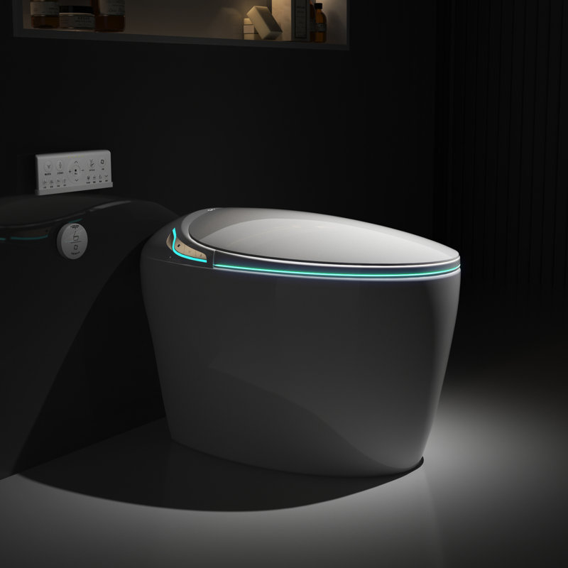 Bidet inclus: toilette intelligente, ouverture / fermeture automatique, capteur à pied, chasse d'eau siphonique, affichage à DEL, siège intégré pour ouvrir / fermer la salle de bain, capteur, séchoir à air chaud 1,28, mise à niveau
