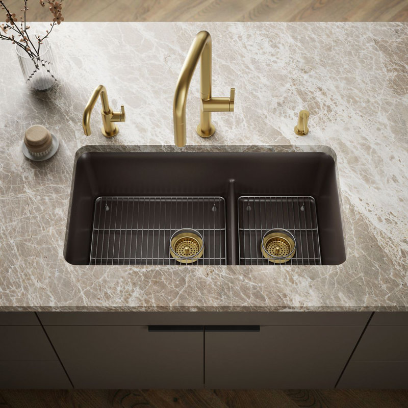 Cairn Smart Divide 33-1/2" Undermount Kitchen Sink, Matte Taupe