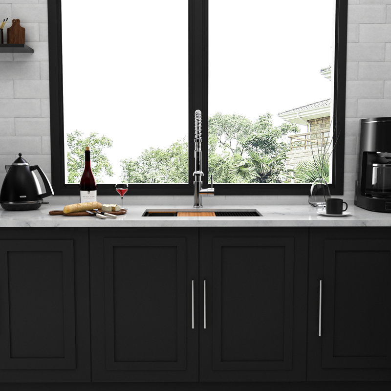Gunmetal Black 30 Inch Workstation Kitchen Sink, 16 Gauge Stainless Steel, - Fingerprint Surface Nano Easy To Slide Accessories
