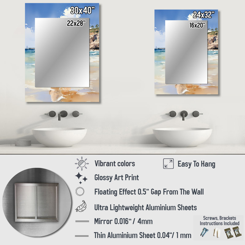 Beach Photo Loves I - Red Coastal Wall Mirror, 32 po x 24 po