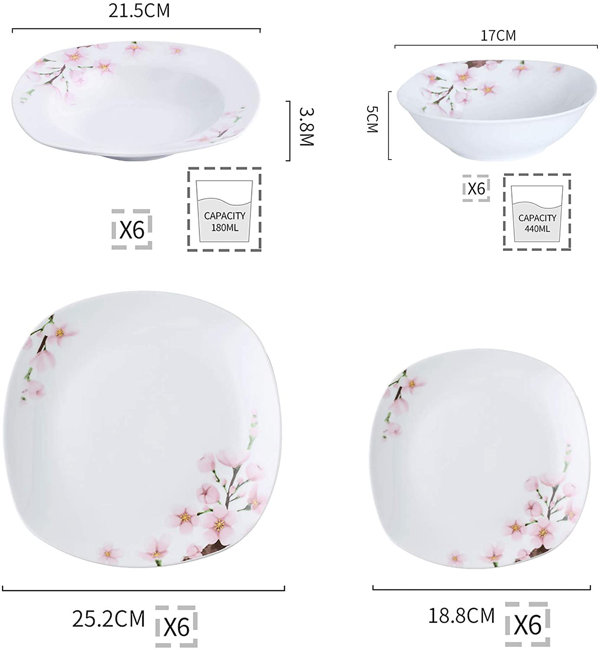 Blue Elephant Annic Porcelain China Dinnerware - Set of 24
