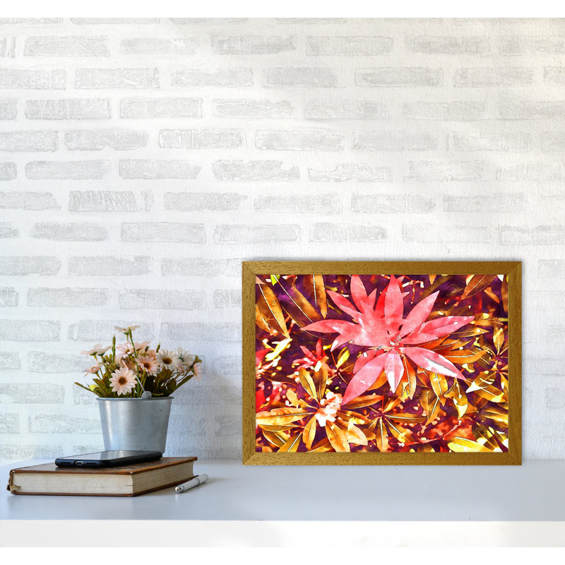 Autumnal Flowers - Print on Canvas, Brown Framed, 34cm H x 46cm W x 3cm D