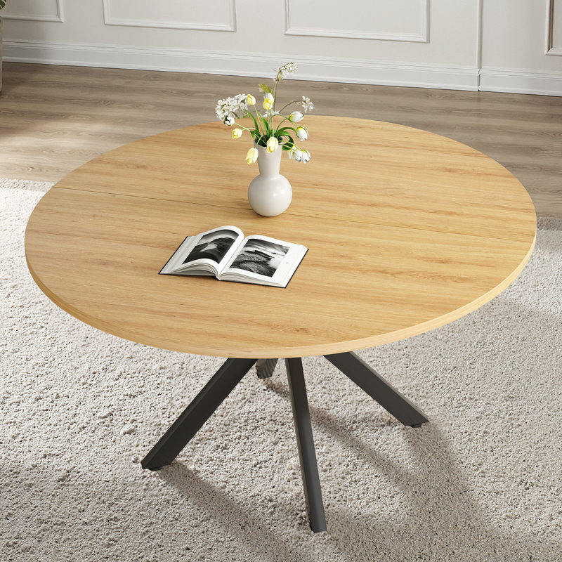 Ash Round Metal Base Dining Table, Natural