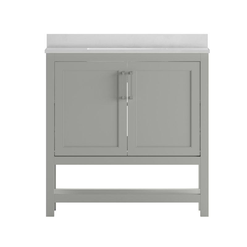 Meuble-lavabo de 36 po avec lavabo encastré et tablette de rangement ouverte Castielle, Gris, Nickel