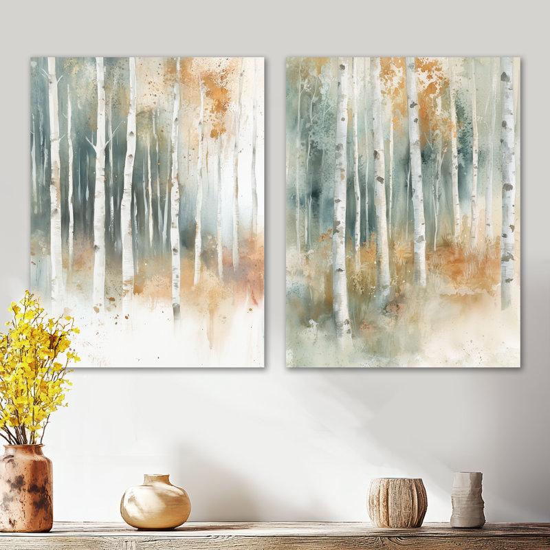 Peupliers à la lumière d'automne I - Ensemble de 2 tableaux encadrés « Forêt », 32" H x 48" W, Wrapped Canvas