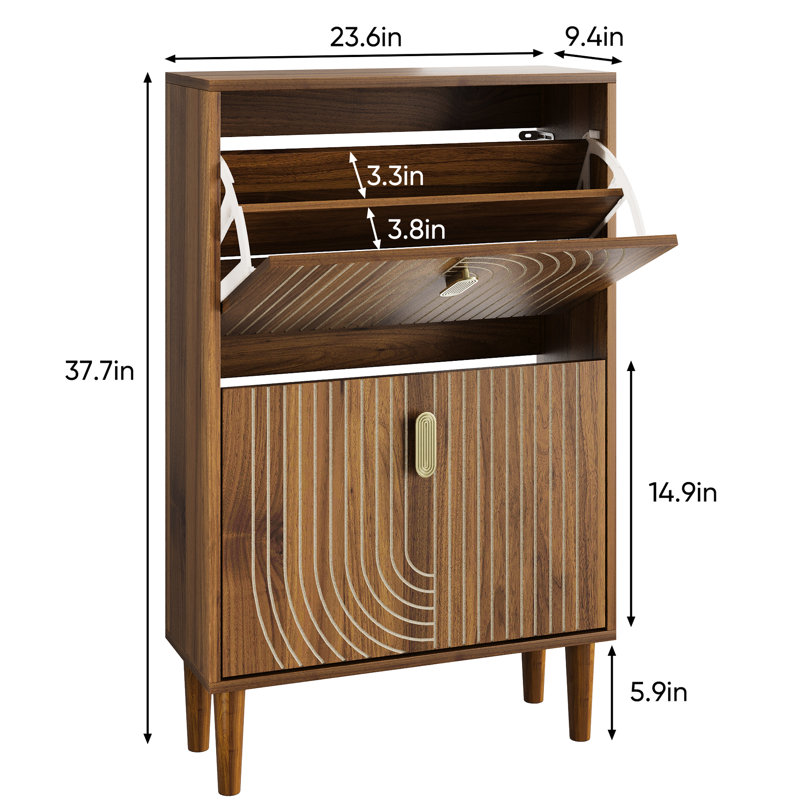 Armoire à chaussures de 23,6 po de largeur - Esthétique minimaliste pour l'entrée 2 tiroirs
