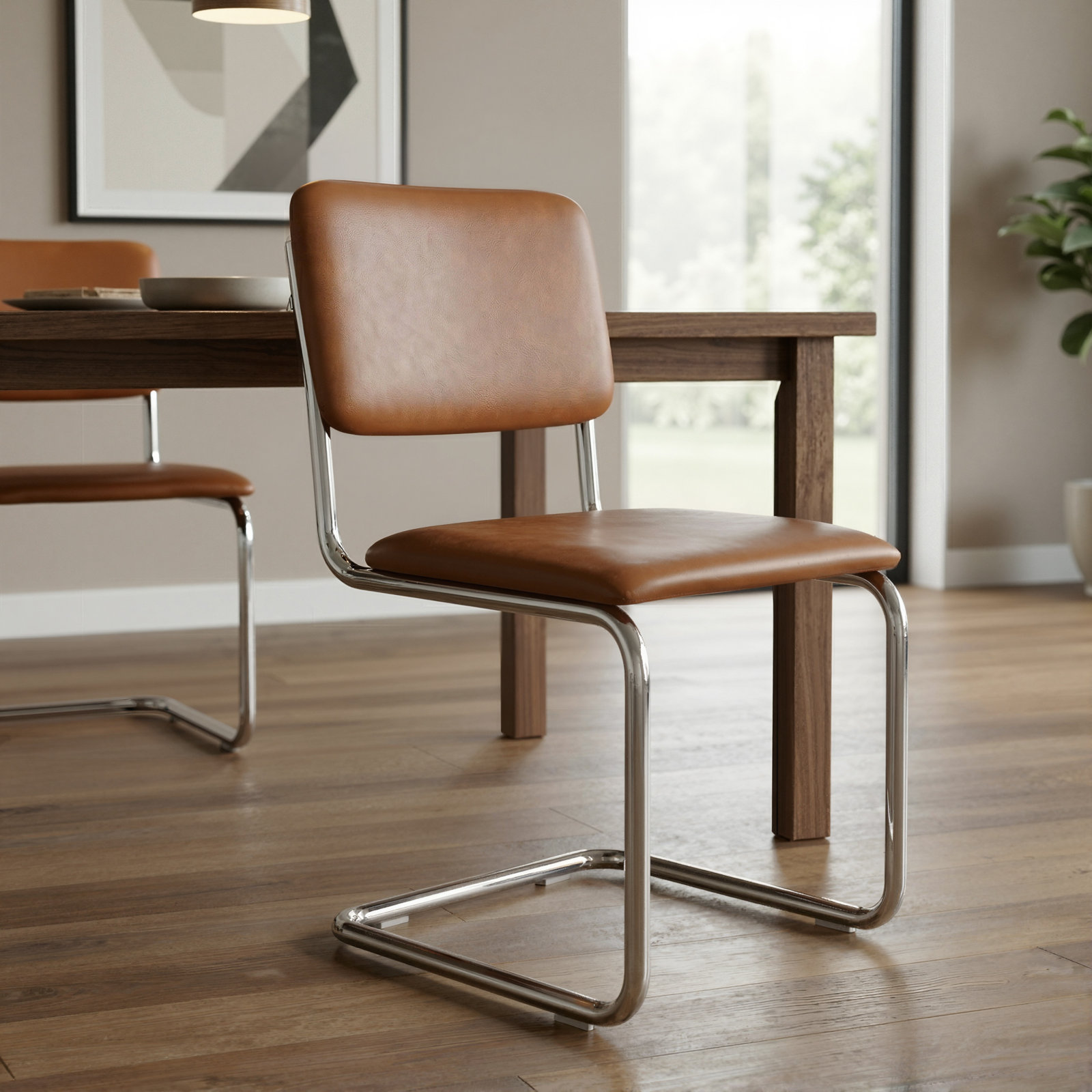 Walsh Side Chair, Saddle Tan Vegan Leather