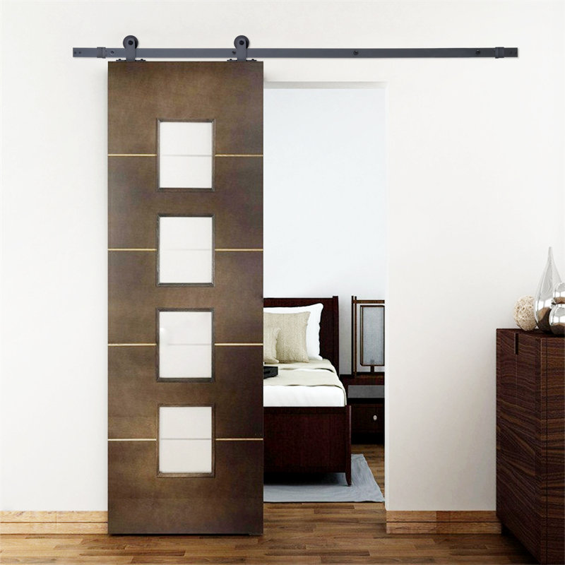 Top Mount Style Sliding Standard Single Track Barn Door Hardware Kit, Matte Black