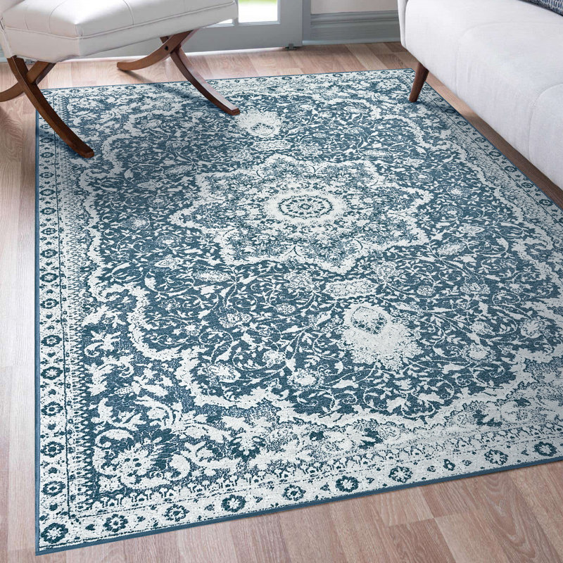 My Magic Carpet  Blue Washable Rug, Rectangle 5' x 7'