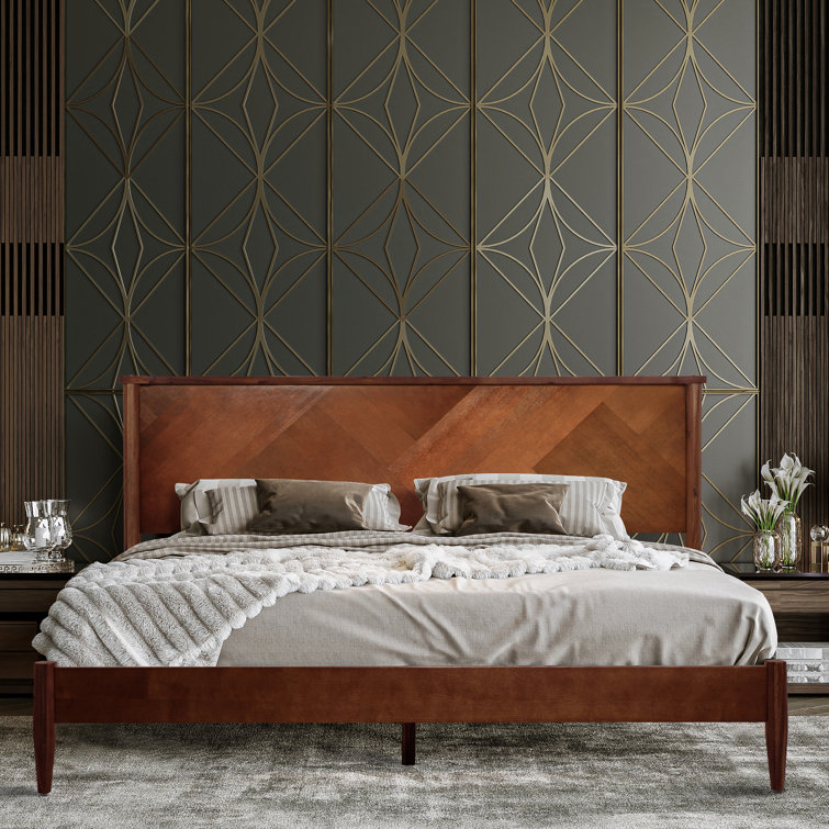 Panthera Solid Wood Bed Frame with Artistic Patterned Headboard