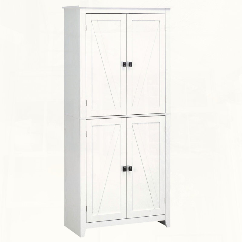 Freestanding 4-Door Kitchen Pantry, White