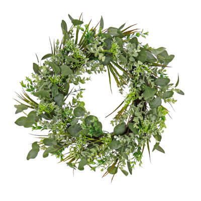 22 inch Artificial Spring Wreath with Eucalyptus Leaves, Flowing Green Stems   
