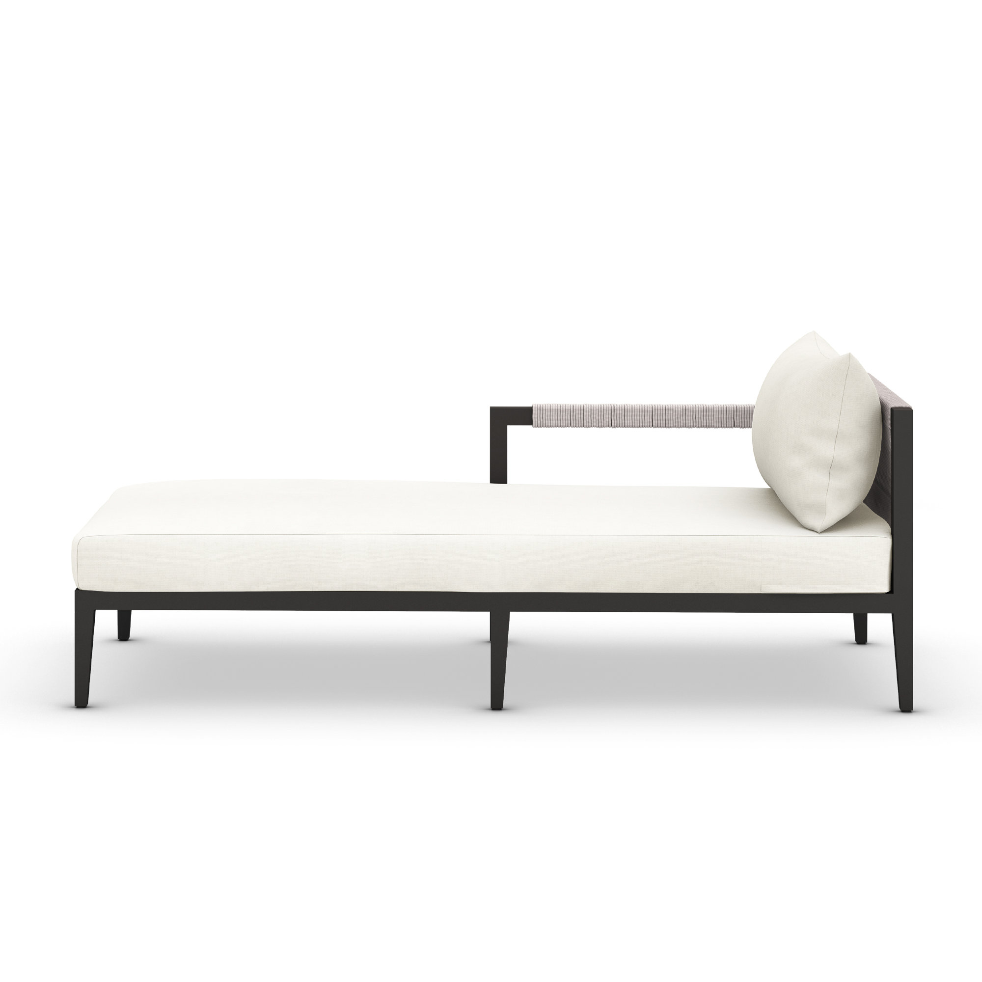 Kristine 33'' Outdoor Teak Chaise Lounge, Microfiber Ivory, Black/Gray