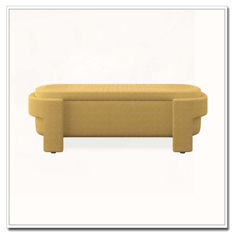 Linen Upholstered Bench with Large Storage Space, Yellow