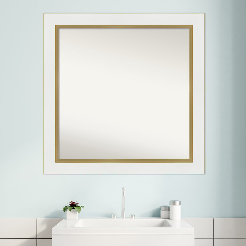 Eva White Gold Bathroom Vanity Non-Beveled Wall Mirror, 31.25 " H x 31.25 " W