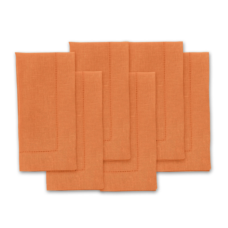 100% Pure Linen Hemstitch Dinner Napkins - Classic Hemstitch, Pumpkin