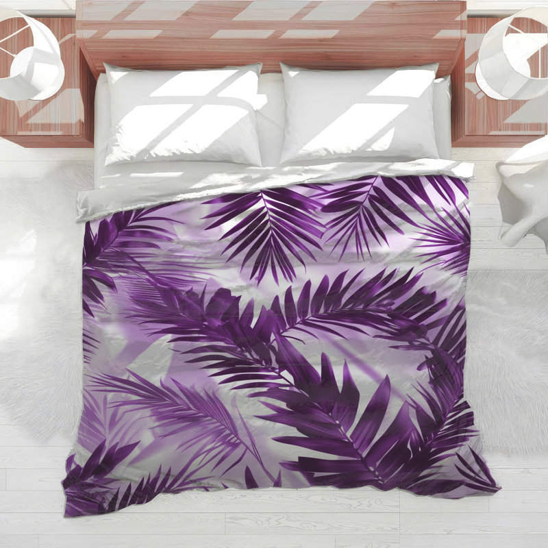 Palm Leaf Shadows Comforter, Twin Extra Long, Medium Purple Light White