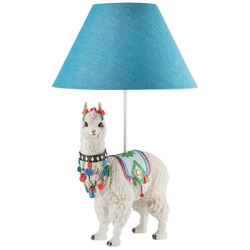 Blue Alpaca Sculptural Table Lamp with Fabric Shade