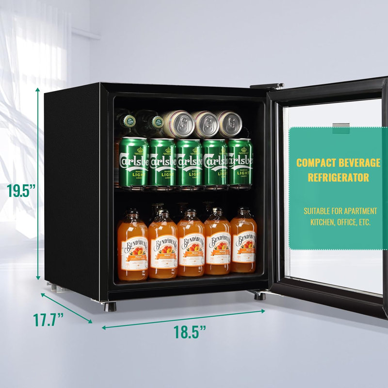 WANAI 18.5'' W Freestanding 58 Cans (12 oz.) 1.7 Cubic Feet Beverage Cooler with Wine Storage and Glass Door