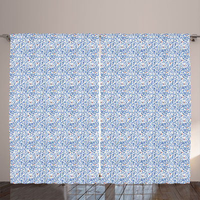 Rustic curtain, tree branch ladybird, violet blue eggshell colors