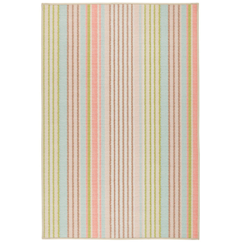 Ana Ticking Aqua Machine Washable Rug, Runner 2'6" x 8'