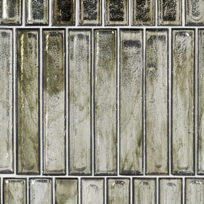 Komorebi Brick Metallic 2X12 Subway Look Polished Glass Tile