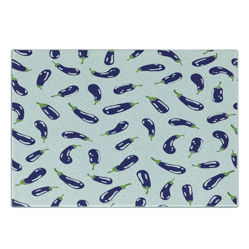 Caricature de nourriture pour aubergine en verre trempé aubergine Ambesonne - mauve et blanc