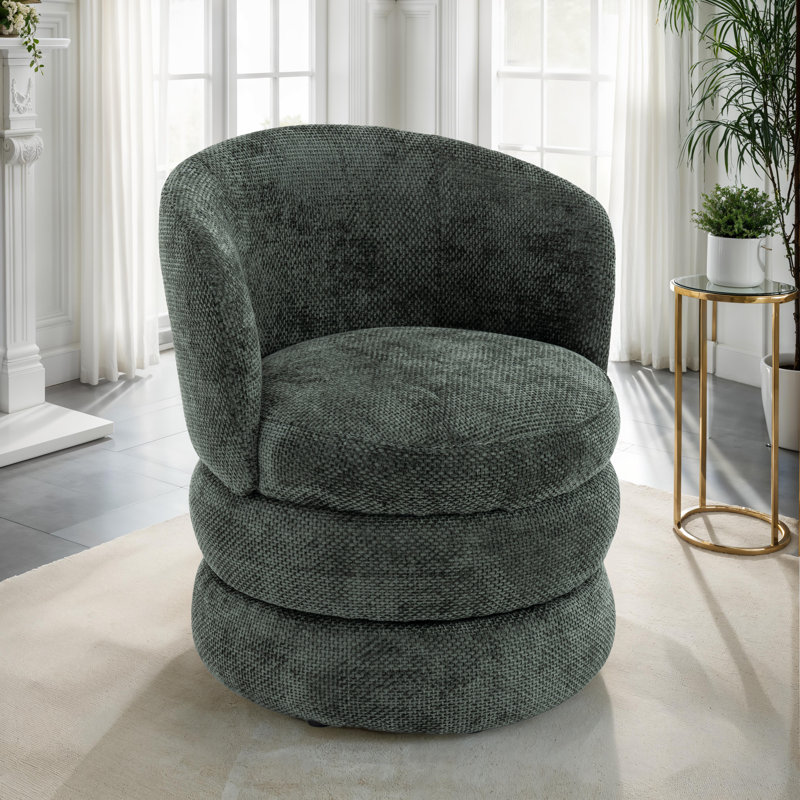 Upholstered Swivel Barrel Chair, Solo Green Chenille 