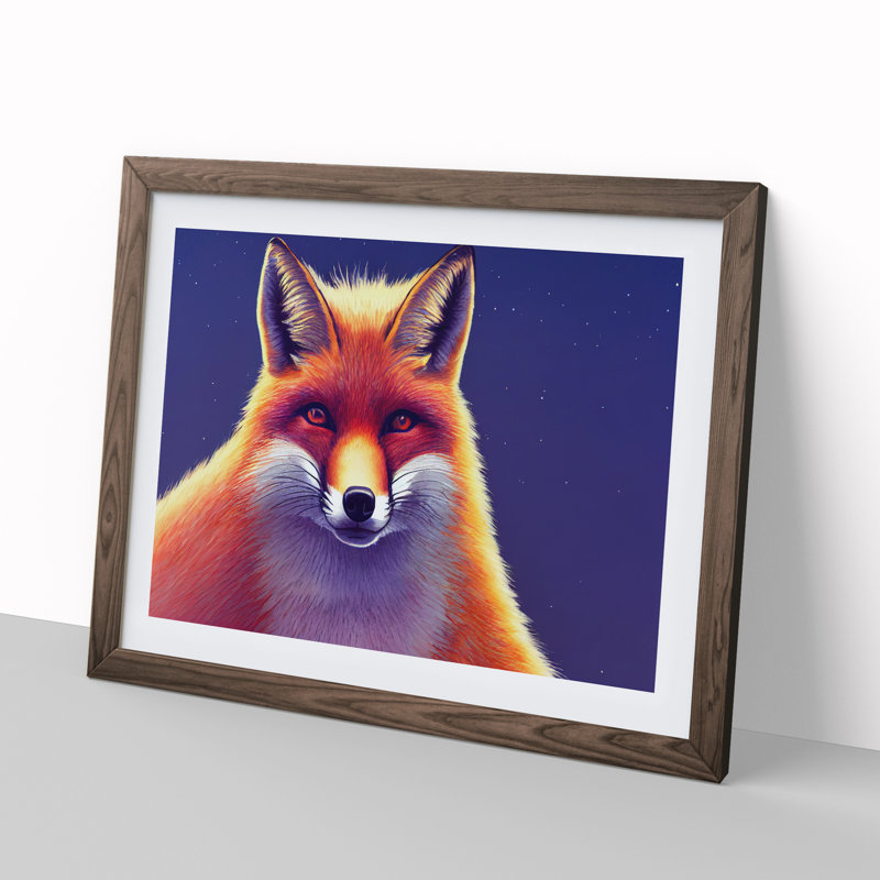 Fab Fox - Single Picture Frame Painting, 46cm H x 64cm W x 2cm D, Walnut