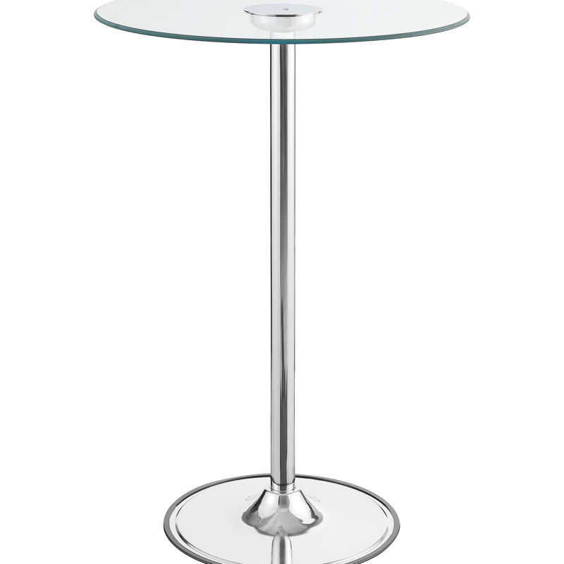 Table de bar bistro avec plateau en verre et finition en verre - pièce ronde de salle à manger, 42 pouces de hauteur, 28 dimensions, éclairage écoénergétique, base en métal, look contemporain avec table, hauteur, largeur et profondeur, économie
