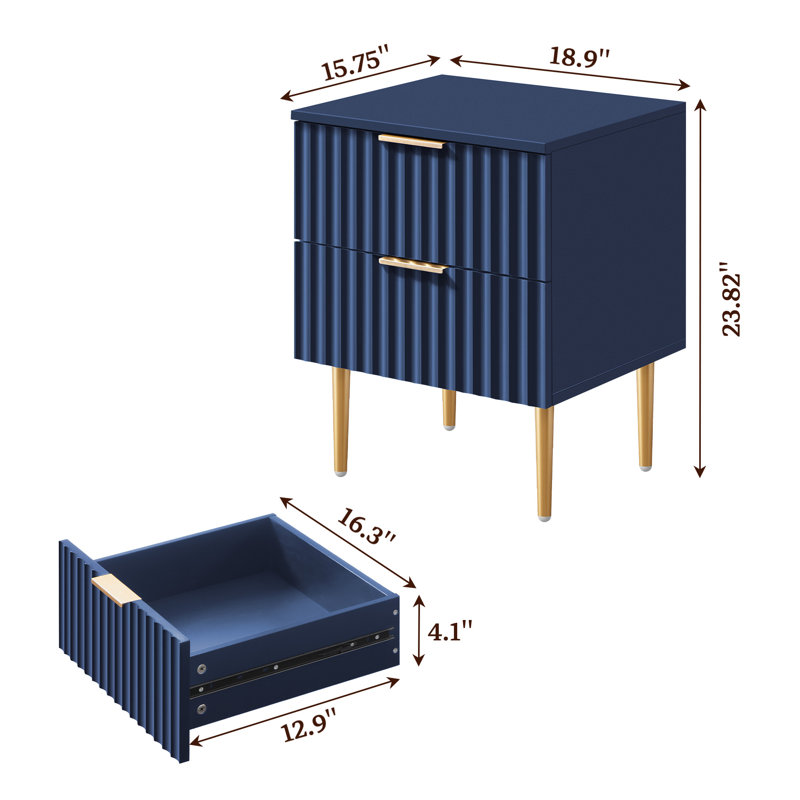 Rishaw Fluted Nightstand With 2 Drawers (Set of 2)
