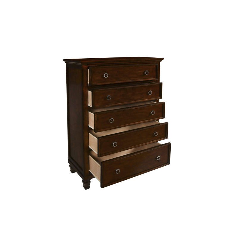 Commode 5 tiroirs Felder, Cerisier brun