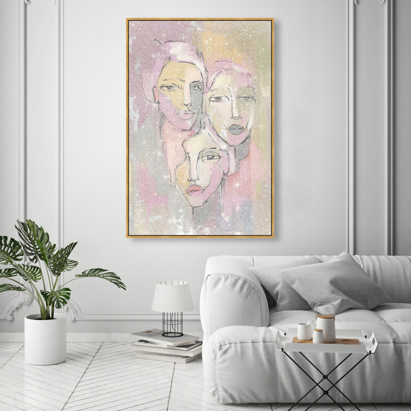 Three Beauties Canvas Abstract Print by Oliver Gal, Black Frame, 10 x 15, 55"H x 37"W, Gold Frame