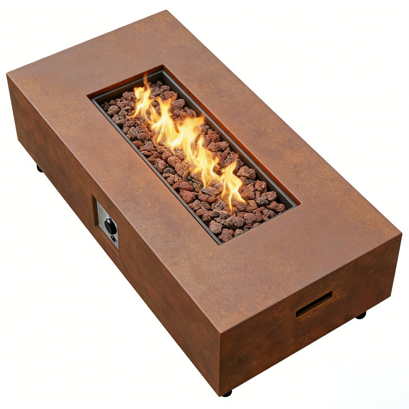 Table de foyer d'extérieur au propane d'extérieur Romance Blaze Modern 50 000 BTU avec pierres de lave et housse de protection contre la pluie, brun