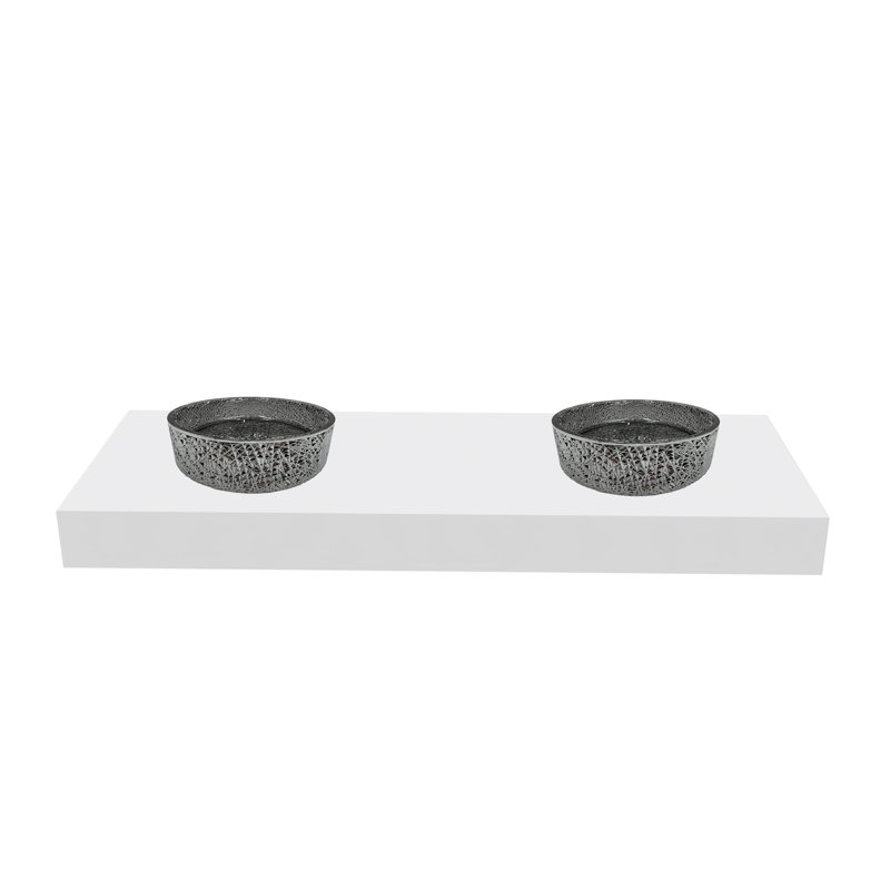 Stadium 14" Round Decorative Crystal Vessel Sinks With 60" White Base, Black