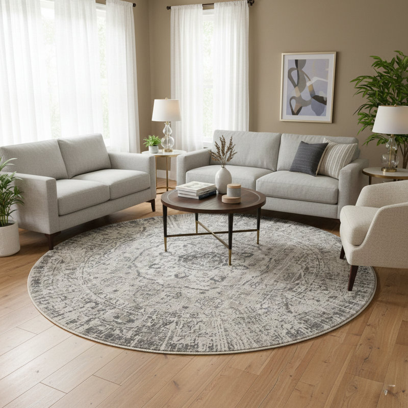 Tapis traditionnel gris / beige Traditional, Rond 7 pi 10 po