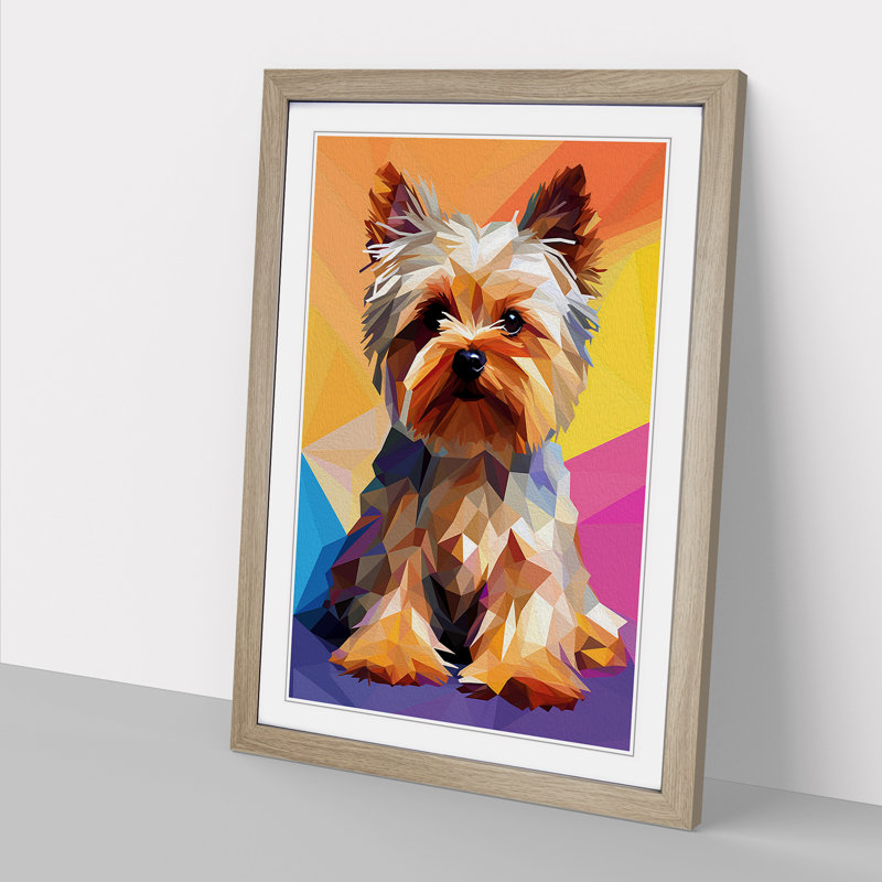 Yorkshire Terrier Geometric No.2 - Single Picture Frame Print on Wood, Oak, 46cm H x 34cm W x 2cm D