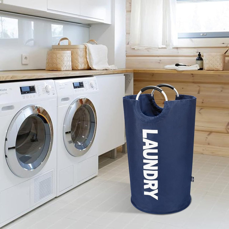 Foldable Fabric Laundry Basket  Dirty Clothes Bucket, Navy Blue